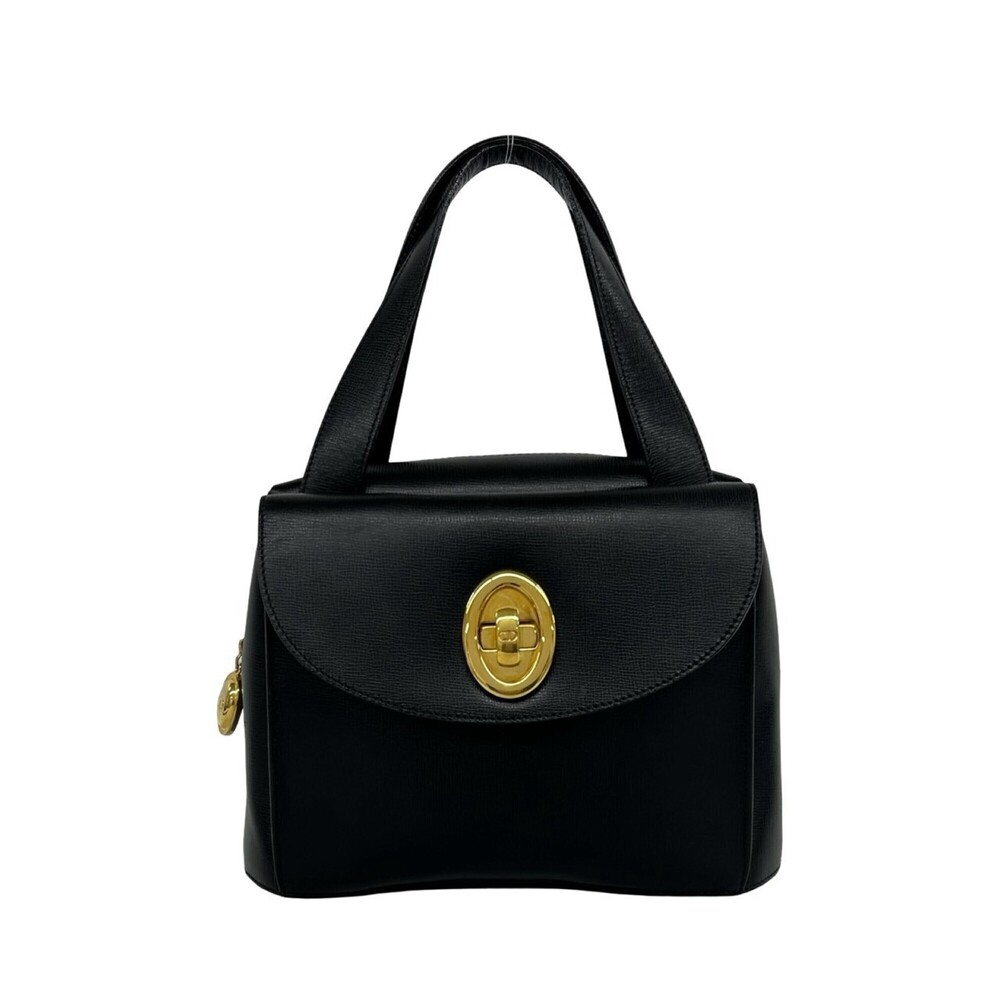 Christian Dior Vintage CD Logo Hardware Leather Handbag Mini Tote Bag Black 4...